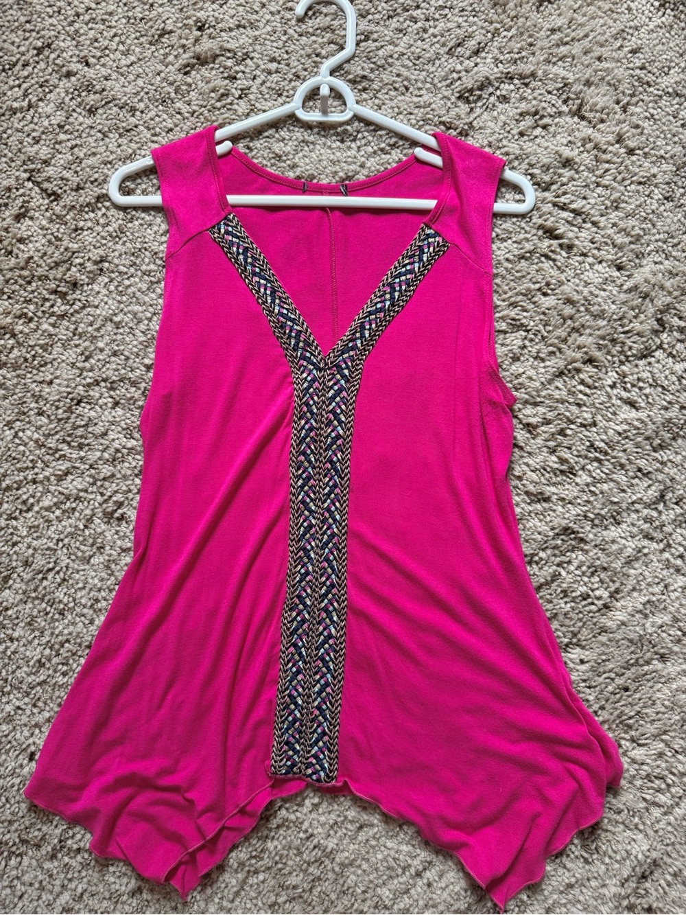 VENUS Hot Pink Sleeveless Tank with Braided V-Detail